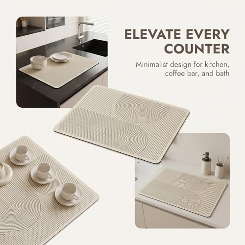 Super Absorbent & Non-Slip Geometric Rubber-Diatomite Drying Mat - Durable, Quick-Dry Kitchen and Bathroom Countertop Pad for Coffee Machines, Spices, and Essentials, Kitchen Countertop Mat