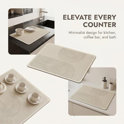 Super Absorbent & Non-Slip Geometric Rubber-Diatomite Drying Mat - Durable, Quick-Dry Kitchen and Bathroom Countertop Pad for Coffee Machines, Spices, and Essentials, Kitchen Countertop Mat
