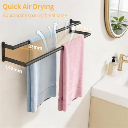 KLJKPA Double Towel Bar, Towel Holder for Bathroom, Black | Towel Rack for Bathroom Wall Mounted, Stainless Steel Double Bath Towel Bar - color: Black