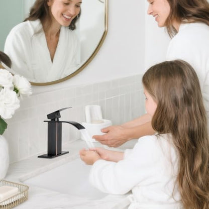 ORB Bathroom Faucets, Waterfall Bathroom Sink Faucet | Single Handle, Stainless Steel, Vanity Faucet with Deck Plate, Pop-up Drain, For 1 or 3 Hole, RV, Farmhouse - color: A-Oil Rubbed Bronze