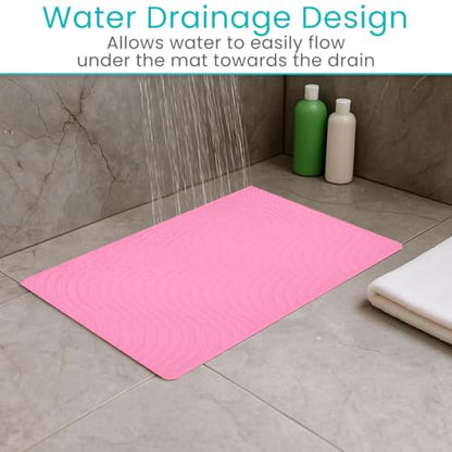 Vive Non-Slip Bath Mat with Suction Cups - 28" x 16" Extra Large Rubber Mat | For Safety & Comfort - Patented Grip Prevents Slips and Falls for Kids, Elderly, Men, Women - XL Non Skid Shower & Tub Cover - color: Pink