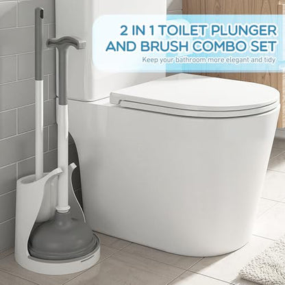Reallnaive 2 Pack Toilet Brush and Plunger Set 22 Inch Extended Handle Plunger Heavy Duty Toilet Bowl Brush Combo with Holder Bathroom Tools Professional Cleaning Supplies Kit for Maintenance