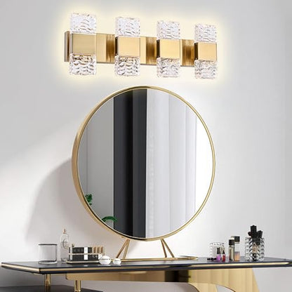 MELUCEE 4 Lights Bathroom Vanity Light Fixtures 3000K Warm Lighting | 23.6 in Modern LED Vanity Lighting Fixture Brass Crystal Vanity Light Bar 32W LED Wall Mounted Lamp Above Mirror Sink - color: Brass, size: 4 Lights