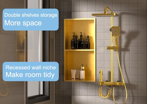Non Tile Tube Niche Boxes for Showers,Bathroom Niche Double Shelves,Stainless Steel(Gold, 24 * 12 in) - color: Gold, size: 24 * 12 in