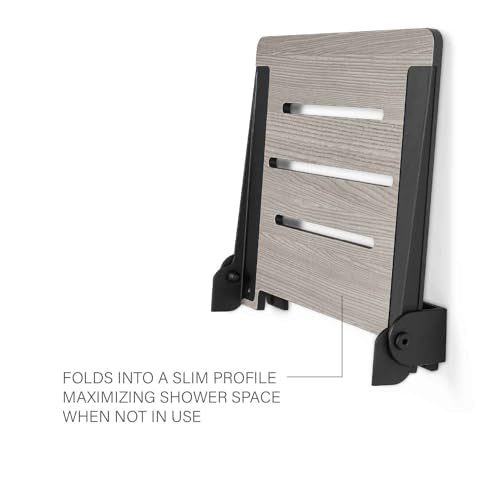 Seachrome 18 inch Silhouette Slimline Folding Wall Mount Shower Bench Seat, Gray Weathered Ash Seat with Matte Black Frame - color: Weathered Ash With Matte Black Frame