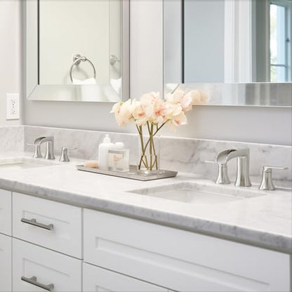 Brushed Nickel Waterfall Bathroom Faucet 3 Hole, 8-16 Inch Widespread 2 Handle Faucets for Bathroom Sinks Vanity Lavatory Sanitary Modern Restroom, Brass Material, NO Pop-up Drain - color: Brushed Nickel, style: NO Pop Up Drain
