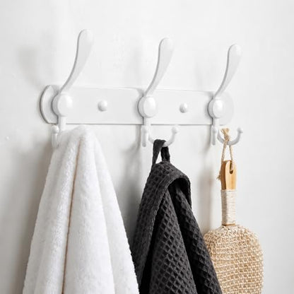 YUNISS Coat Rack Wall Mounted，3 Tri Stainless Steel Coat Hook for Coat Hat Robes Towel in Mudroom Entryway (White, 2 Pack 3 Hook) - color: White, size: 2 Pack 3 Hook