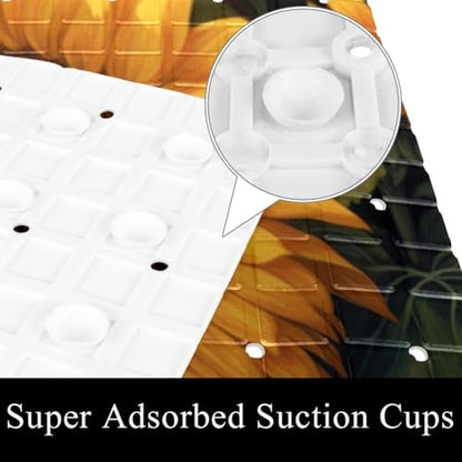 Bathtub Mat Non Slip 26.8x15.1 Inch, Cat Sunflower Shower Mat with Suction Cups and Drain Holes, Machine Washable Shower Mats for Inside Shower - color: Multi 1