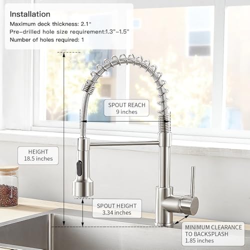 Kitchen Faucet with Pull Down LED Light Sprayer Brushed Nickel | Stainless Steel NSF Certified,1 Handle Faucet,Farmhouse Camper Laundry Utility Rv Wet Bar Sinks,Deck Plate 1,3 Hole - color: B - Brushed Nickel