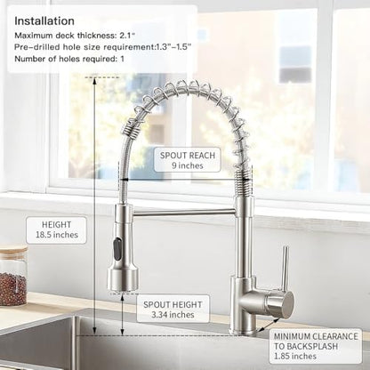 Kitchen Faucet with Pull Down LED Light Sprayer Brushed Nickel | Stainless Steel NSF Certified,1 Handle Faucet,Farmhouse Camper Laundry Utility Rv Wet Bar Sinks,Deck Plate 1,3 Hole - color: B - Brushed Nickel