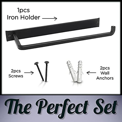 Wrought Iron Paper Towel Holder - Wall Mount Paper Towel Rack for Kitchen, Rustic Wall Mount Holder for Farmhouse Style Homes & Vintage Houses, Black, 13.7 x 4.5 x 1.5 Inches