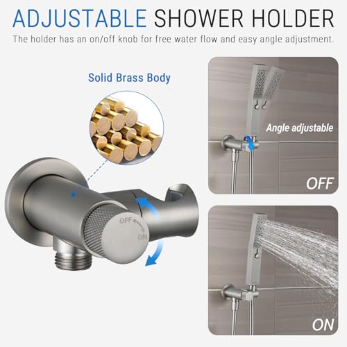 G-Promise All Metal 3-Function Handheld Shower Wand | Built to Last, Easy Install, with On/Off Switch Holder, Extra Long Hose, Modern Upgrade - color: Brushed Nickel, style: Square