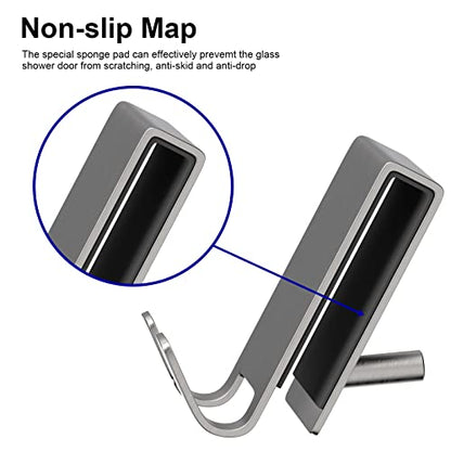 Double-Sided Shower Door Hooks for Frameless Glass Doors, Fits 0.47 in (12 mm) Glass, Stainless Steel Towel and Robe Hanger, No Drill, 2-Pack, Silver - color: Silver