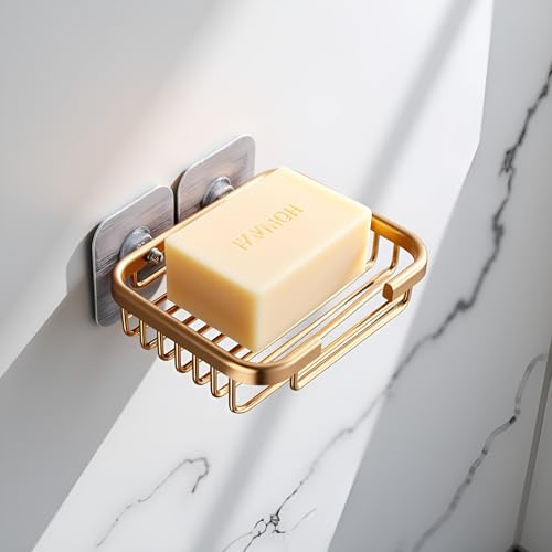 Gold Bar Soap Holder for Shower Wall, Stainless Steel Adhesive Soap Dish for Bathroom, Drill Free Soap Holder Storage Rack Soap Dishes, Holders and Dispensers, Bathroom Soap Dishes