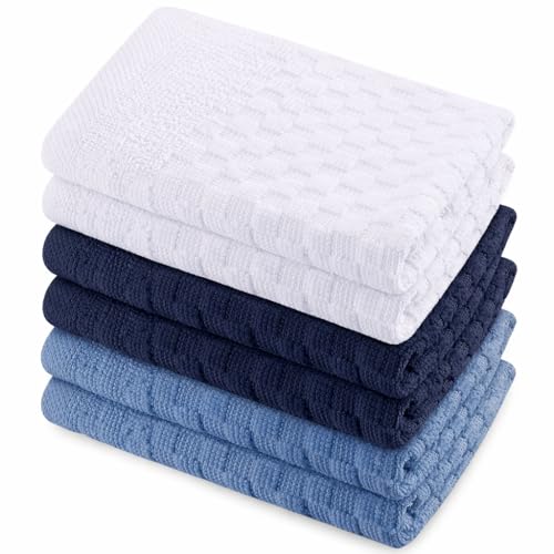 GREEN LIFESTYLE 12x12 inches Checker Washcloths 6 Pack, Soft, Durable, Highly Absorbent and Luxurious (Navy Blue) - color: Navy Blue
