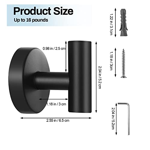 Kruodop Towel Hooks for Bathroom,6 Packs Wall Mount Towel Holder,Black Matte Wall Robe Hook,Stainless Steel Heavy Duty Door Hanger Towel Hook for Kitchen, Bedroom,Hotel,Pool,Coats - Black - color: 6pcs black