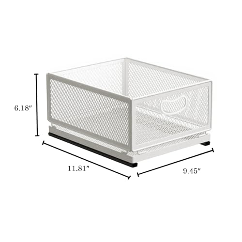 Sliding Cabinet Basket Organizer Drawer Self Adhesive Slide out Pantry Shelves Heavy Duty Carbon Steel Slide Cabinet Storage Basket with Handle for Bathroom Kitchen Home - size: Medium