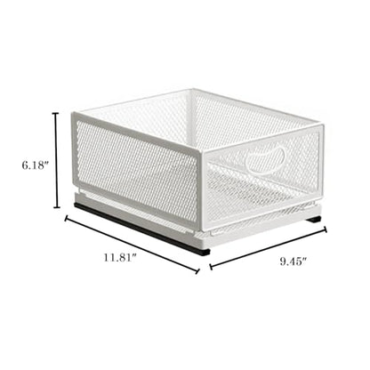 Sliding Cabinet Basket Organizer Drawer Self Adhesive Slide out Pantry Shelves Heavy Duty Carbon Steel Slide Cabinet Storage Basket with Handle for Bathroom Kitchen Home - size: Medium