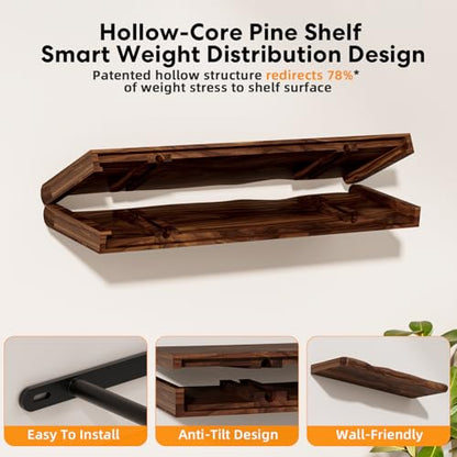 Solid Wood Live Edge Floating Shelves Set of 2 – 24" Rustic Wall Shelf with Hidden Bracket System, Wall Mounted Shelves for Bathroom, Kitchen, Living Room, Bedroom (Walnut) - color: Walnut, size: 24inch