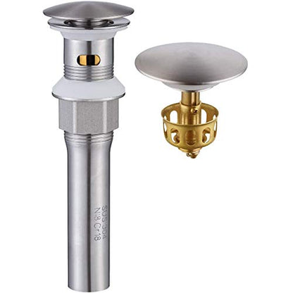 KAIYING Pop Up Drain with Overflow, Bathroom Vessel Sink Drain | with Overflow, Detachable Basket Drain Stopper Assembly, Anti-Clogging & Anti-Explosion Drain Strainer, Brushed Nickel - color: Brushed Nickel, style: With Overflow