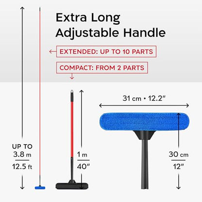 Tyroler Window Squeegee with Extension Pole 1-12.5ft | Window Cleaner Tool | | 10-Part Windows Washing Kit with Extension Pole | Professional Telescopic Window Squeegee for Home & High Glass - color: Black - 1 Ft-12.5 Ft