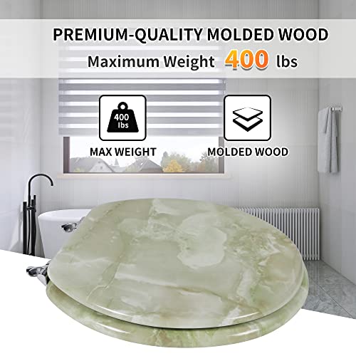 Round Toilet Seat Natural Wood Toilet Seat with Zinc Alloy Hinges, Easy to Install also Easy to Clean, Anti-pinch Marble Toilet Seat by Angol Shiold (Round, Green Marble) - color: Green Marble, size: Round-16.5“