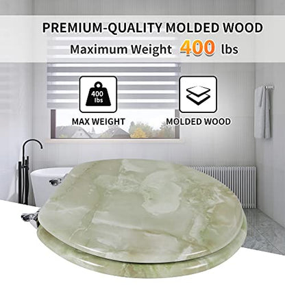 Round Toilet Seat Natural Wood Toilet Seat with Zinc Alloy Hinges, Easy to Install also Easy to Clean, Anti-pinch Marble Toilet Seat by Angol Shiold (Round, Green Marble) - color: Green Marble, size: Round-16.5“