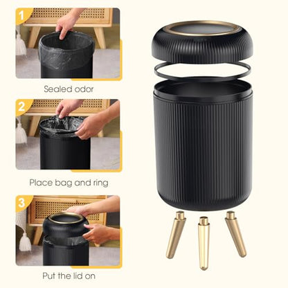 Automatic Motion Sensor Trash Can Bathroom,3 Gallon,Black and Gold | Touchless Trash Bin with Lid and Legs,Auto Diaper Garbage Can,Smalll Plastic Wastebasket for Office,Bedroom,Toilet,Kitchen - color: Black