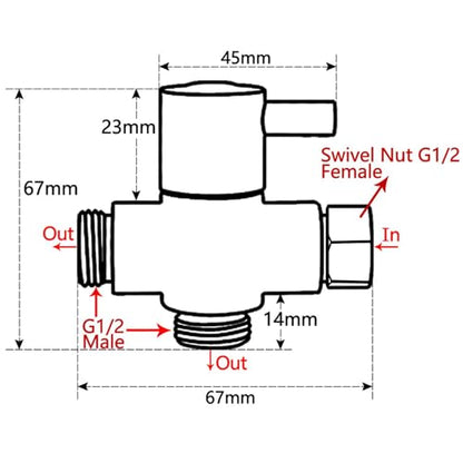Brass Shower Arm Diverter Valve for Hand Held Showerhead and Fixed Spray Head,G 1/2 3-Way Bathroom Universal Shower System Replacement Part (Brushed Gold) - color: Brushed Gold
