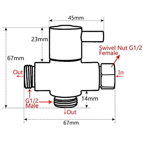 Brass Shower Arm Diverter Valve for Hand Held Showerhead and Fixed Spray Head,G 1/2 3-Way Bathroom Universal Shower System Replacement Part (Gold) - color: Gold