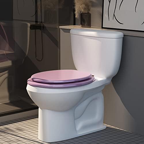 Round Toilet Seat Wood Toilet Seat Prevent Shifting with Zinc Alloy Hinges American Standard Size Toilet Seat Easy to Install also Easy to Clean (Round,Sparkling Pink) - color: Lucky Pink, size: Round