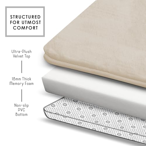 Clara Clark Bathroom Rugs, Velvet Memory Foam Bath Mat, Non-Slip Bath Rugs, Machine Wash, Dries Quickly, Ultra Soft Plush Bath Mats for Bathroom, - color: Linen