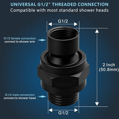 Voolan Solid Metal Shower Head Swivel Ball Adapter, Adjustable Pivot Ball To Adjust Showerhead Angle, Universal Connector Joint Fits Fixed, Hand Held & Rain Shower, Matte Black - color: Matte Black