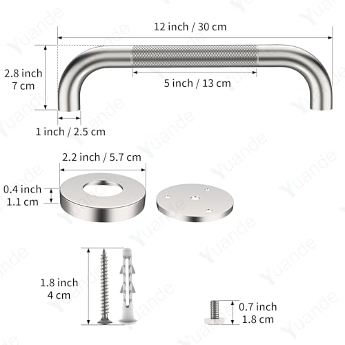 12 Inch Anti Slip Shower Grab Bar,YuanDe Brushed Nickel Bath Grab Bar | Stainless Steel Knurled Bathroom Safety Rail,Shower Handrail Support, Handicap Elderly Balance Assist Handles-1" Diameter - color: Brushed Nickel, size: 12inch-2Pack