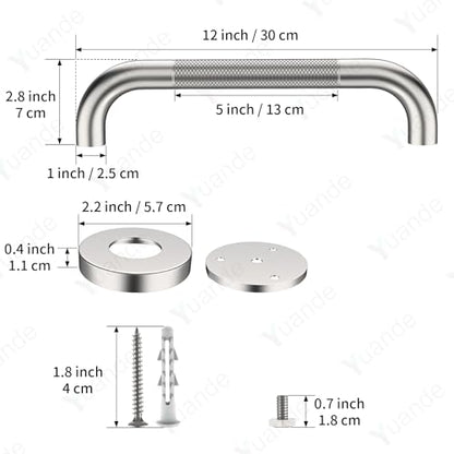 12 Inch Anti Slip Shower Grab Bar,YuanDe Brushed Nickel Bath Grab Bar | Stainless Steel Knurled Bathroom Safety Rail,Shower Handrail Support, Handicap Elderly Balance Assist Handles-1" Diameter - color: Brushed Nickel, size: 12inch-2Pack