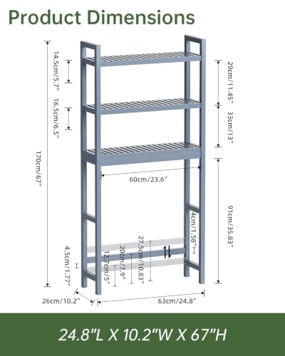 SMIBUY Bathroom Storage Shelf, Bamboo Over-The-Toilet Organizer Rack, Freestanding Toilet Space Saver with 3-Tier Adjustable Shelves (Grey) - color: Grey