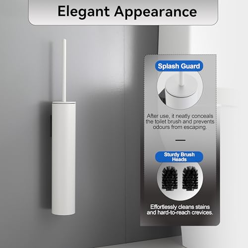 Wall Mounted WhiteToilet Brush with Holder,Durable Cleaning Toilet Bowl Brushes with Holders - color: White