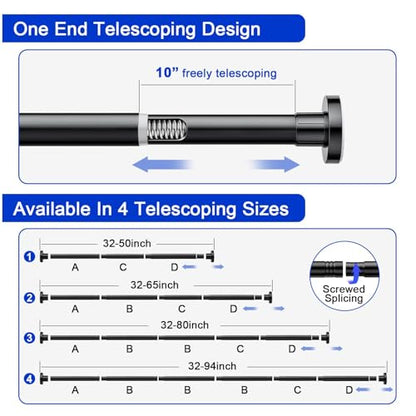 Ausemku Shower Curtain Rod 32-94 Inch Adjustable - 1 Inch Diameter Heavy Duty No drill Spring Tension Shower Rod, Non-Slip Rustproof Telescopic Rod for Bathroom, Black - color: Black, size: 32-94 Inches
