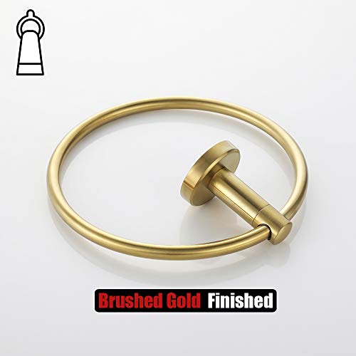 JQK Towel Ring Brass Gold, 304 Stainless Steel Hand Towel Holder for Bathroom, Brushed Gold Wall Mount, TR130-BG - color: Gold