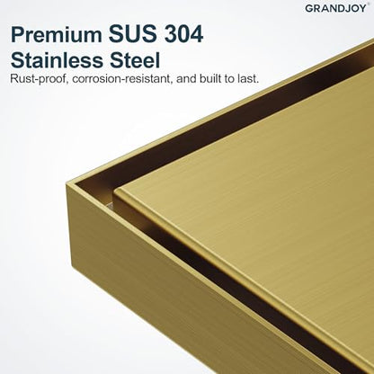 4 Inch Square Shower Floor Drain, SUS304 Stainless Steel with X-Shaped High Flow Channel, Anti-Clogging Hair Strainer, No Hub Required, Brushed Gold - color: Brushed Gold, size: 4