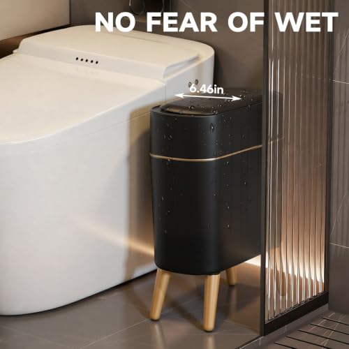 Black and Gold Sensor Trash Can Bathroom,Smart Plastic Wastebasket | Waterproof,Narrow,Motion Sensor, Convenient and Hygienic Easy to Use，2.6 gallon Small Garbage Can for Office,Bedroom,Kitchen - color: Black