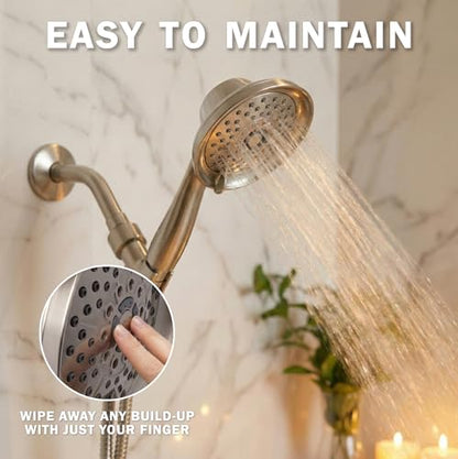 Massage & Mist Hand Shower Kit - 1.8 GPM - Brushed Nickel | 6 Function, High Pressure, Adjustable Handheld Showerhead with Hose and Mount, Easy Install for Boosting Low Water Flow - color: Brushed Nickel, size: 1.8 GPM