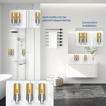 EXIN DECHEN Shampoo and Conditioner Dispenser(Triple x 16.9 oz,Golden) | Easy Installation,Wall-Mounted,Bottle Separable,Large Capacity,Shower Shampoo Conditioner Body Wash Dispenser for Bathroom - color: Golden