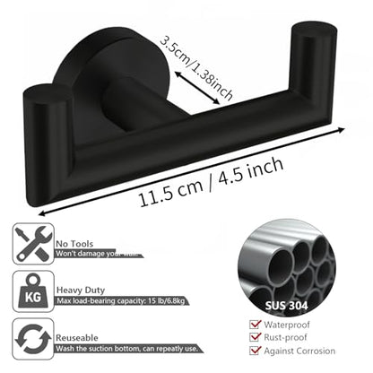 DGYB Towel Hooks for Bathroom 2 Packs Black Wall Mount Towel Holder Stainless Steel Heavy Duty Double Robe Coats Hook for Kitchen, Bedroom, Pool (Drilling) - color: Black