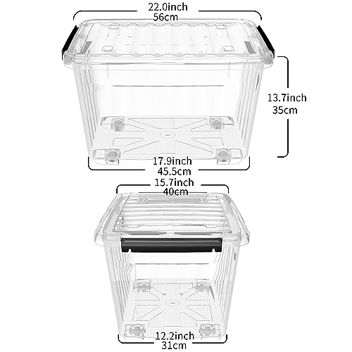 Cetomo 60Qt Plastic Storage Bin with Wheels, Stackable Storage Box with Lid, Organizer, Container for Home, Office, Drom, PP, BPA-Free, Nestable, Clear, 60Quart-4 Pack - size: 60Qt*4