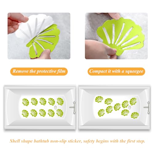 12 Pcs Non Slip Bathtub Stickers Green Adhesive Decals Sea Shell Shape Shower Stickers for Floor, Ladders, Bath Tub, Stairs, Bathroom - color: Green
