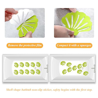 12 Pcs Non Slip Bathtub Stickers Green Adhesive Decals Sea Shell Shape Shower Stickers for Floor, Ladders, Bath Tub, Stairs, Bathroom - color: Green
