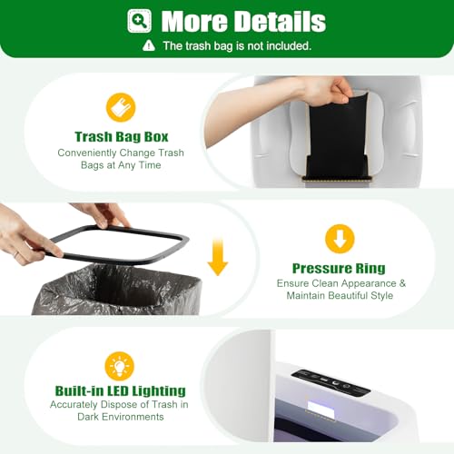 Kitchen Trash Can, 16L Automatic Trash Cans Built-in LED Lighting & Trash Bag Box Automatic Motion Sensor Bathroom Trash Can with One-Touch Auto Bagging & Odor Sealing for Kitchen Bedroom Office