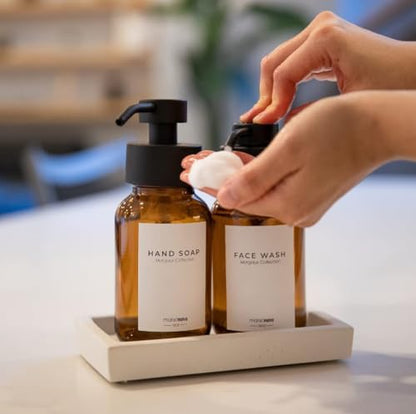 400ml 13.5oz Amber Glass Foam Soap Dispenser Refillable Foaming Hand Soap Pump Bottle Modern Empty Foam Bottle for Bathroom Kitchen Countertop Home Decor