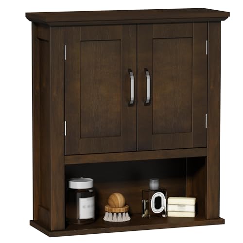 ChooChoo Wood Bathroom Wall Cabinet with Doors, Walnut Medicine Cabinet | Rustic Over The Toilet Storage Cabinet, Adjustable Shelf, Open & Concealed Storage, 7.5 x 21.6 x 24 Inches - color: Walnut
